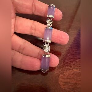 Vintage Purple Jade Tennis Bracelet in 925 Sterling Silver 7.5 inches